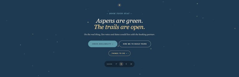 Alpenglow 8704: Booking section with seasonal headline