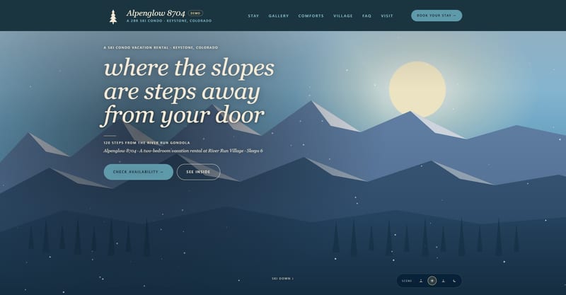 Alpenglow 8704: Homepage (desktop, noon scene)