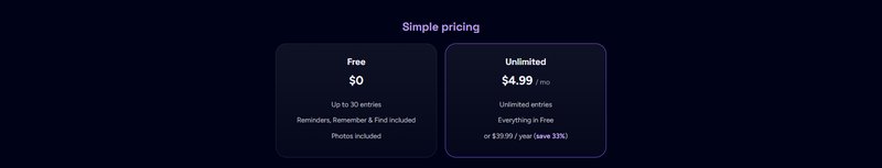 Blink Your Life: The pricing section with Free and Unlimited plans