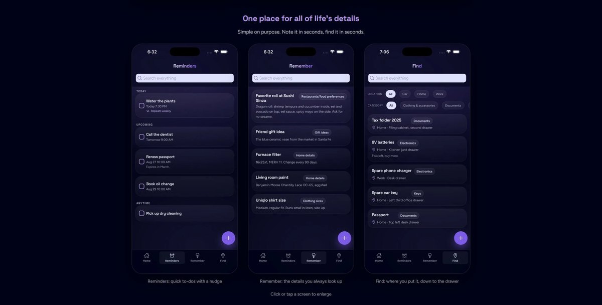 Blink Your Life: The website section showing the three app screens
