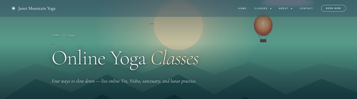Janet Mountain Yoga: Classes landing page
